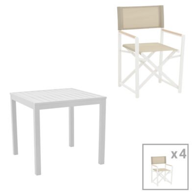 Τραπεζαρία Kliton - Mabu σετ 5τεμ αλουμίνιο σε λευκή απόχρωση 80x80x74εκ