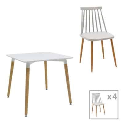 Τραπεζαρία Aurora-Natali σετ 5τεμ pp-mdf σε λευκό-γκρι-φυσική απόχρωση 80x80x76εκ