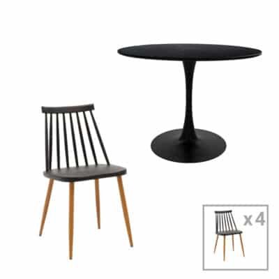 Τραπεζαρία Aurora-Balou I σετ 5τεμ pp-mdf σε μαύρη-φυσικό απόχρωση Φ120x75εκ