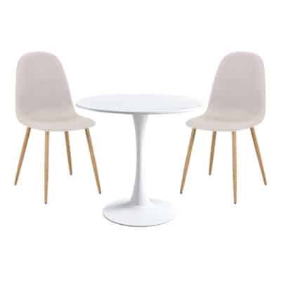 Τραπεζαρία Elijah-Bella σετ 3τεμ σε λευκή-μπεζ απόχρωση Φ60x74εκ