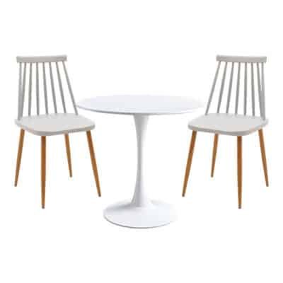 Τραπεζαρία Elijah-Aurora σετ 3τεμ pp σε λευκή-γκρι απόχρωση Φ60x74εκ