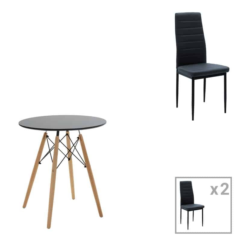 Τραπεζαρία Julita-Parker σετ 3τεμ mdf σε μαύρη-φυσική απόχρωση Φ60x73cm