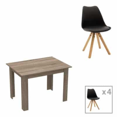 Τραπεζαρία Manka-Caron σετ 5τεμ σε sonoma tuffle-μαύρη απόχρωση 110x80x77εκ