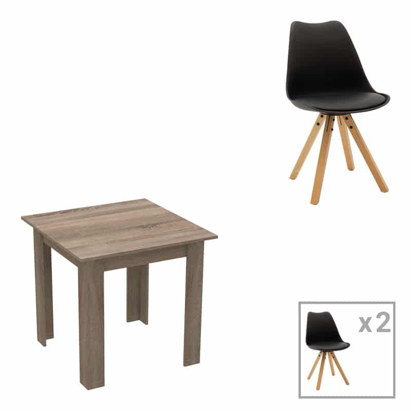 Τραπεζαρία Manka I-Caron σετ 3τεμ σε sonoma truffle-μαύρη απόχρωση 80x80x77εκ