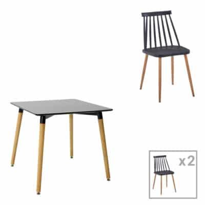 Τραπεζαρία Natali-Aurora I σετ 3τεμ σε μαύρη-φυσική απόχρωση 80x80x76εκ