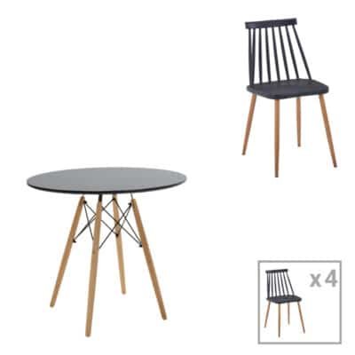 Τραπεζαρία Julita-Aurora I σετ 5τεμ σε μαύρη-φυσική απόχρωση Φ80x73εκ