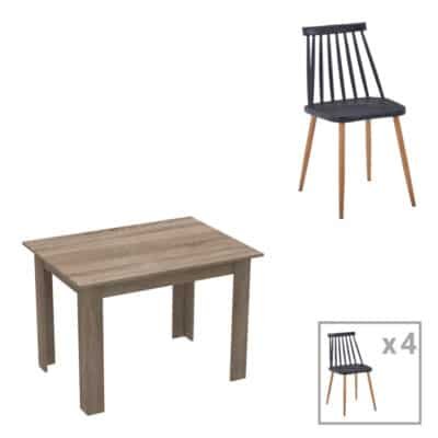 Τραπεζαρία Manka-Aurora I σετ 5τεμ σε sonoma truffle-μαύρη απόχρωση 110x80x77εκ