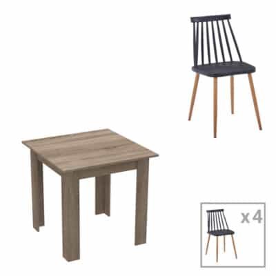 Τραπεζαρία Chloe-Aurora I σετ 5τεμ γυάλινο 8χιλ ανθρακί - πόδι φυσικό-μαυρη απόχρωση 120x70x75εκ