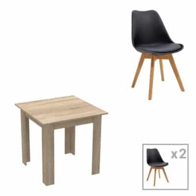 Τραπεζαρία Manka Ι -Gaston σετ 3τεμ σε sonoma-μαύρη απόχρωση 80x80x77εκ