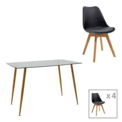 Τραπεζαρία Chloe -Gaston σετ 5τεμ γυάλινο 8χιλ ανθρακί - πόδι φυσικό 120x70x75εκ