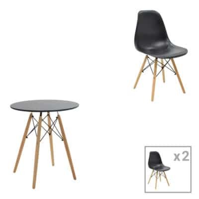 Τραπεζαρία Julita σετ 3τεμ MDF μαύρο-ξύλο οξιάς σε φυσική απόχρωση Φ60x73εκ