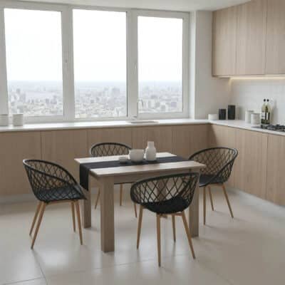 Τραπεζαρία Manka-Ezra σετ 5τεμ σε sonoma truffle-μαύρη απόχρωση 110x80x77εκ