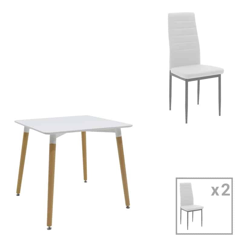 Τραπεζαρία Natali-Parker σετ 3τεμ MDF λευκό-πόδια φυσικό 80x80x76εκ