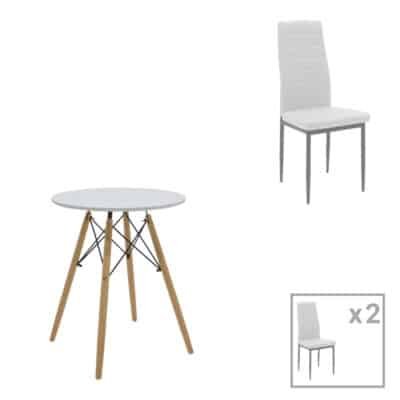 Τραπεζαρία Julita-Parker σετ 3τεμ MDF λευκό-πόδια φυσικό Φ60x73εκ