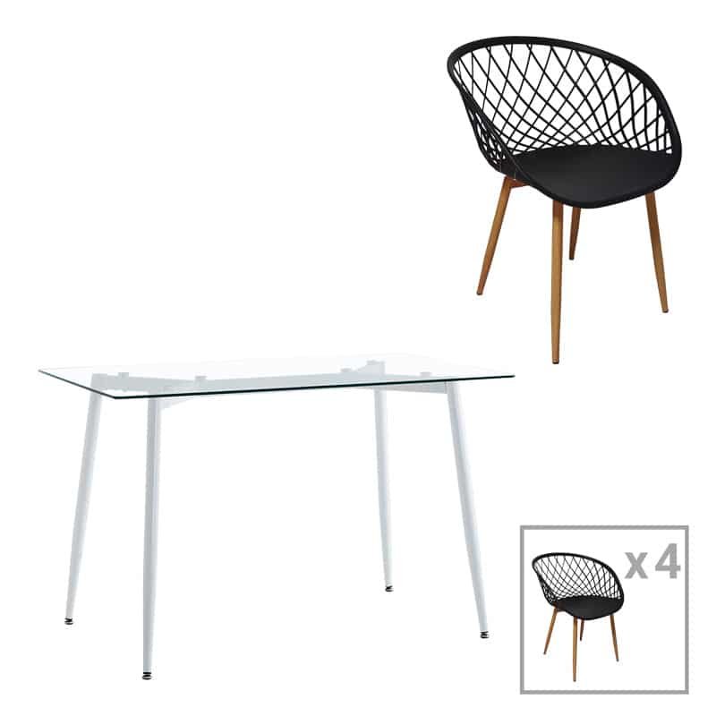 Τραπεζαρία Quana-Ezra σετ 5τεμ γυάλινο 8χιλ διάφανο - λευκό πόδι 120x70x75εκ