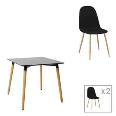 Τραπεζαρία Natali-Bella σετ 3τεμ mdf σε μαύρη-φυσική απόχρωση 80x80x76cm