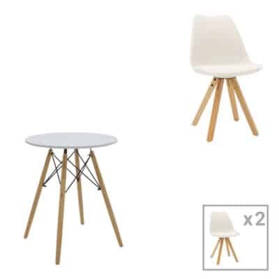 Τραπεζαρία Julita-Caron σετ 3τεμ mdf λευκό-πόδια σε φυσική απόχρωση Φ60x73εκ