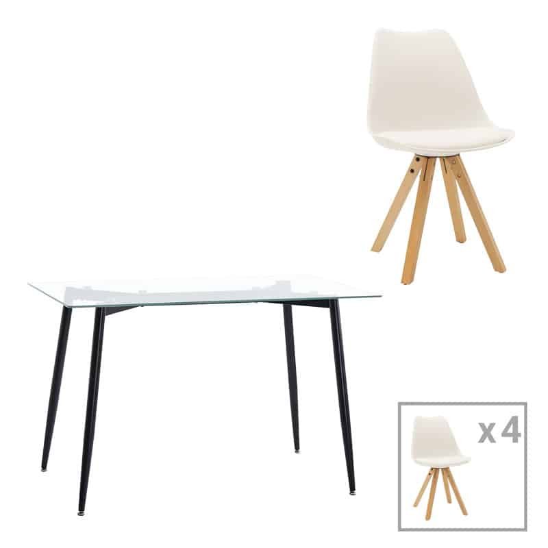 Τραπεζαρία Quana-Caron σετ 5τεμ γυάλινο 8χιλ διάφανο - λευκό πόδι 120x70x75εκ