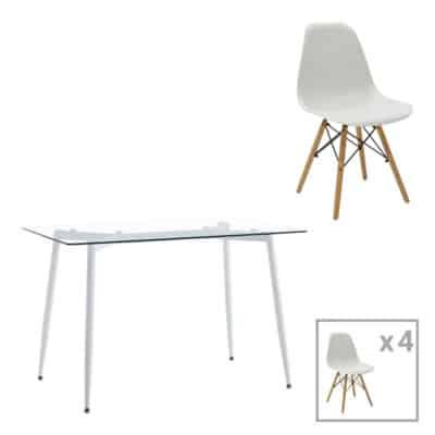 Τραπεζαρία Quana-Julita σετ 5τεμ γυάλινο 8χιλ διάφανο - λευκό 120x70x75εκ