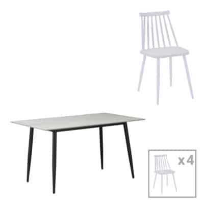 Τραπεζαρία Aurora I-Gustas σετ 5τεμ sintered stone-μαύρο-λευκό 120x60x75εκ