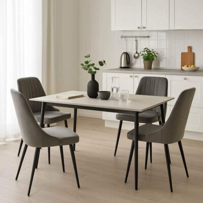 Τραπεζαρία Azori-Gustas σετ 5τεμ sintered stone-μαύρο-ανθρακί 120x60x75εκ