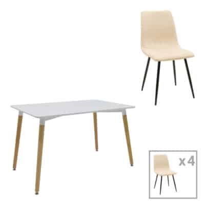 Τραπεζαρία Natali-Noor σετ 5τεμ  MDF λευκό-μπεζ-πόδια φυσικό 120x80x76εκ