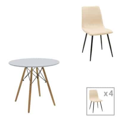 Τραπεζαρία Julita-Noor σετ 5τεμ MDF λευκό-μπεζ-φυσικό Φ80x73εκ