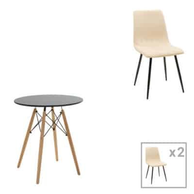 Τραπεζαρία Julita-Noor σετ 3τεμ MDF μαύρο-μπεζ-φυσικό Φ60x73εκ