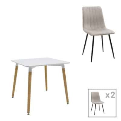 Τραπεζαρία Natali-Noor σετ 3τεμ  MDF λευκό-γκρι-πόδια φυσικό 80x80x76εκ