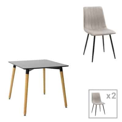 Τραπεζαρία Natali-Noor σετ 3τεμ  MDF μαύρο-γκρι-πόδια φυσικό 80x80x76εκ