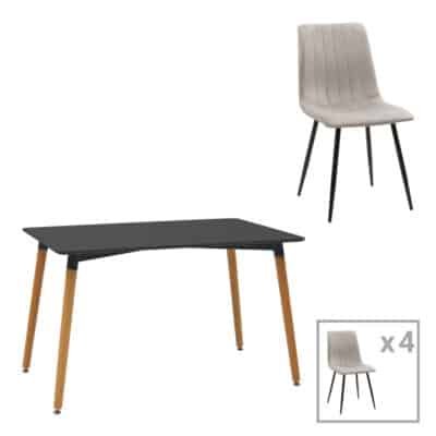 Τραπεζαρία Natali-Noor σετ 5τεμ  MDF μαύρο-γκρι-πόδια φυσικό 120x80x76εκ