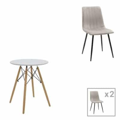 Τραπεζαρία Julita-Noor σετ 3τεμ  MDF λευκό-γκρι-πόδια φυσικό Φ60x73εκ