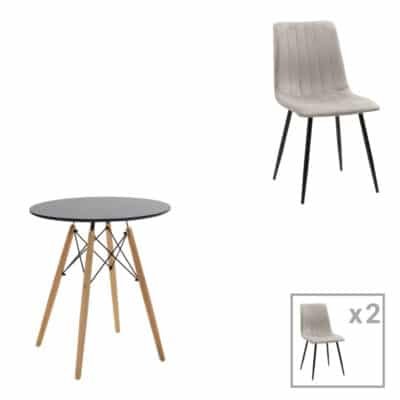 Τραπεζαρία Julita-Noor σετ 3τεμ  MDF μαύρο-γκρι-πόδια φυσικό Φ60x73εκ