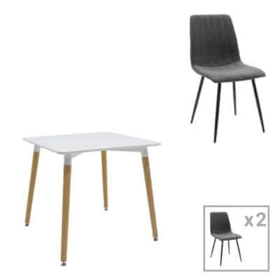 Τραπεζαρία Natali-Noor σετ 3τεμ  MDF λευκό-ανθρακί-πόδια φυσικό 80x80x76εκ