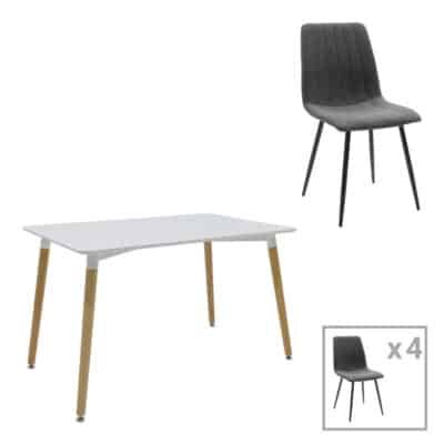 Τραπεζαρία Natali-Noor σετ 5τεμ  MDF λευκό-ανθρακί-πόδια φυσικό 120x80x76εκ