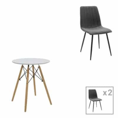 Τραπεζαρία Julita-Noor σετ 3τεμ  MDF λευκό-ανθρακί-πόδια φυσικό Φ60x73εκ