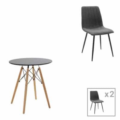 Τραπεζαρία Julita-Noor σετ 3τεμ  MDF μαύρο-ανθρακί-πόδια φυσικό Φ60x73εκ