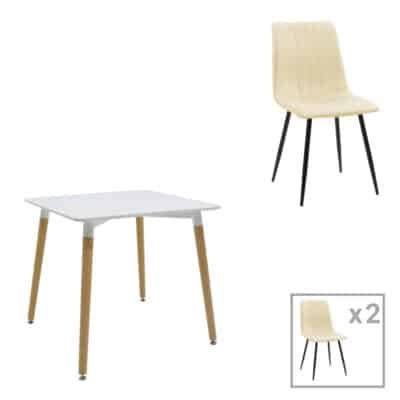 Τραπεζαρία Natali-Noor σετ 3τεμ  MDF λευκό-μπεζ ύφασμα 80x80x76εκ