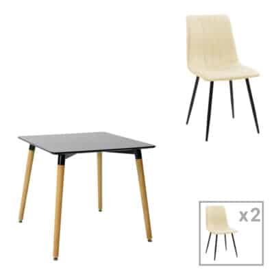 Τραπεζαρία Natali-Noor σετ 3τεμ  MDF μαύρο-μπεζ ύφασμα 80x80x76εκ