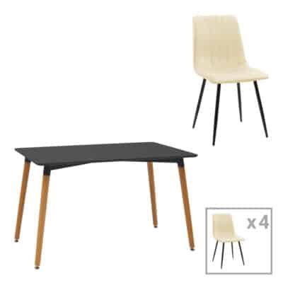 Τραπεζαρία Natali-Noor σετ 5τεμ  MDF μαύρο-μπεζ ύφασμα 120x80x76εκ