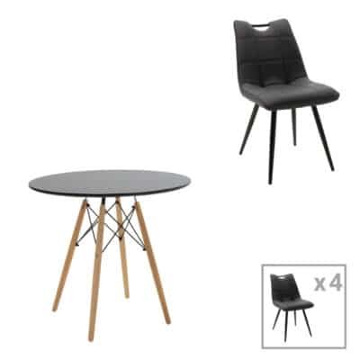 Τραπεζαρία Gustas-Nely σετ 5τεμ λευκό μαρμάρου sintered stone-pu ανθρακί 120x60x75εκ