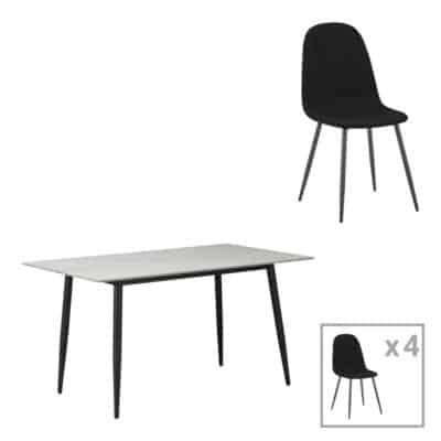 Τραπεζαρία Gustas-Bella σετ 5τμχ  λευκό μαρμάρου sintered stone-ανθρακί ύφασμα 120x60x75εκ