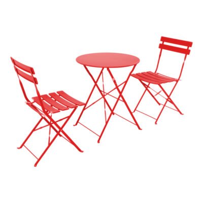 Τραπεζαρία Bistro 3τεμ μεταλλική αναδιπλούμενη σε κόκκινη απόχρωση Φ60x71εκ