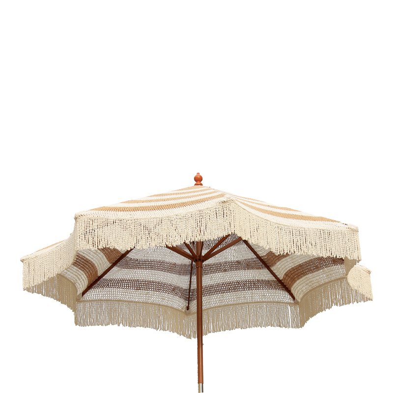 Ομπρέλα κήπου Brilie ξύλο-μακραμέ Φ2.70x2.60 m καφέ-λευκό - Image 2