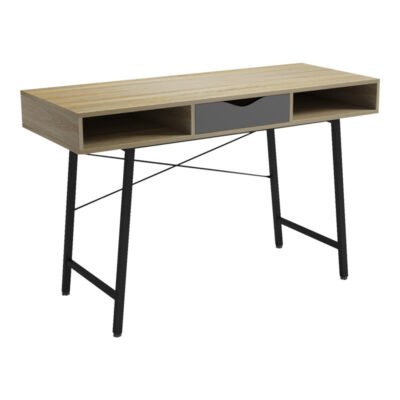 Γραφείο εργασίας Komo σε sonoma-γκρι απόχρωση με μαύρα μεταλλικά πόδια 120x48x76εκ