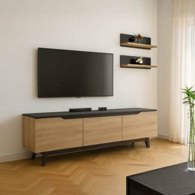 Σύνθετο σαλονιού Kasia σε μαύρο μαρμάρου-sonoma απόχρωση 180x35x48.5εκ