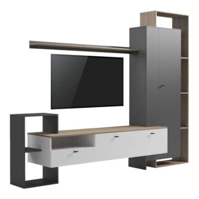 Σύνθετο σαλονιού Ferefia σε sonoma με λευκή και γκρι απόχρωση 240x45.5x189.5εκ