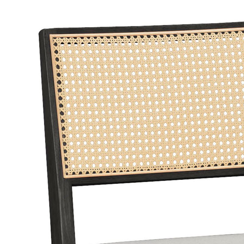Καρέκλα Winslow ξύλο rubberwood μαύρο-pvc rattan φυσικό-ύφασμα γκρι - Image 2