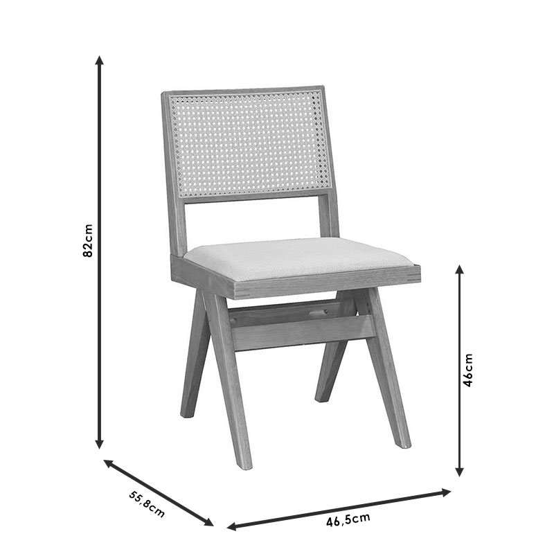 Καρέκλα Winslow ξύλο rubberwood μαύρο-pvc rattan φυσικό-ύφασμα γκρι - Image 4