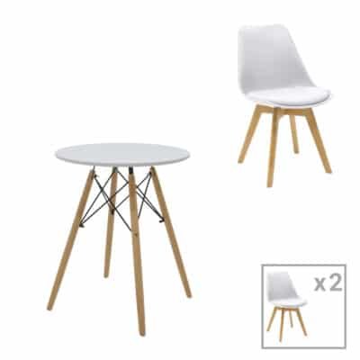 Τραπεζαρία Julita-Gaston σετ 3τεμ MDF και ξύλο οξιάς σε λευκή-φυσική απόχρωση Φ60x73εκ